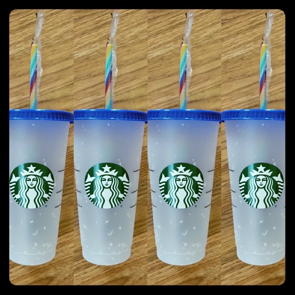 4 Starbucks color changing confetti cups